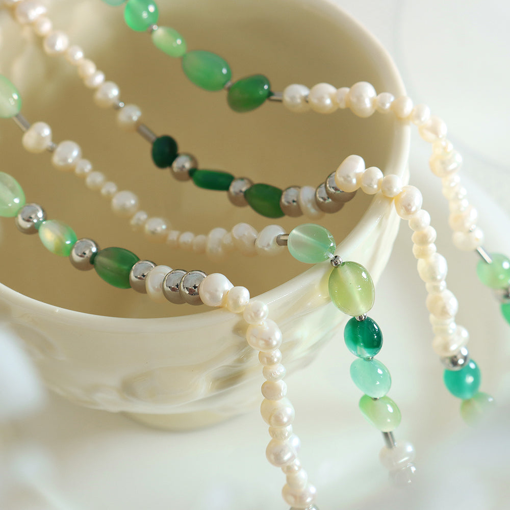 Freshwater Pearl Necklace with Natural Stone Beads | Waterproof Jewelry