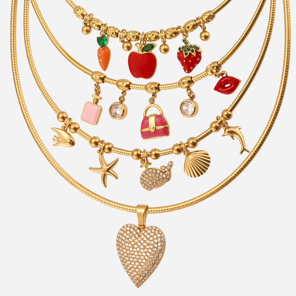 Glazed Fruit Zircon Pendant Stainless Steel Elastic Collar 18K Gold