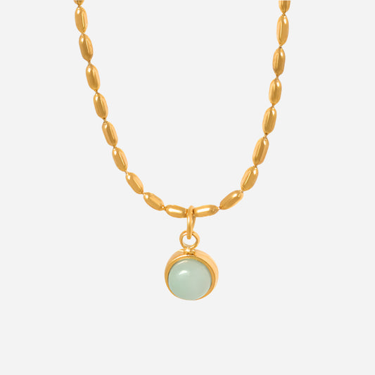 Natural Stone Rice Bead Necklace Stainless Steel
