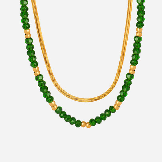 Double Layered Necklaces With Glass Stone