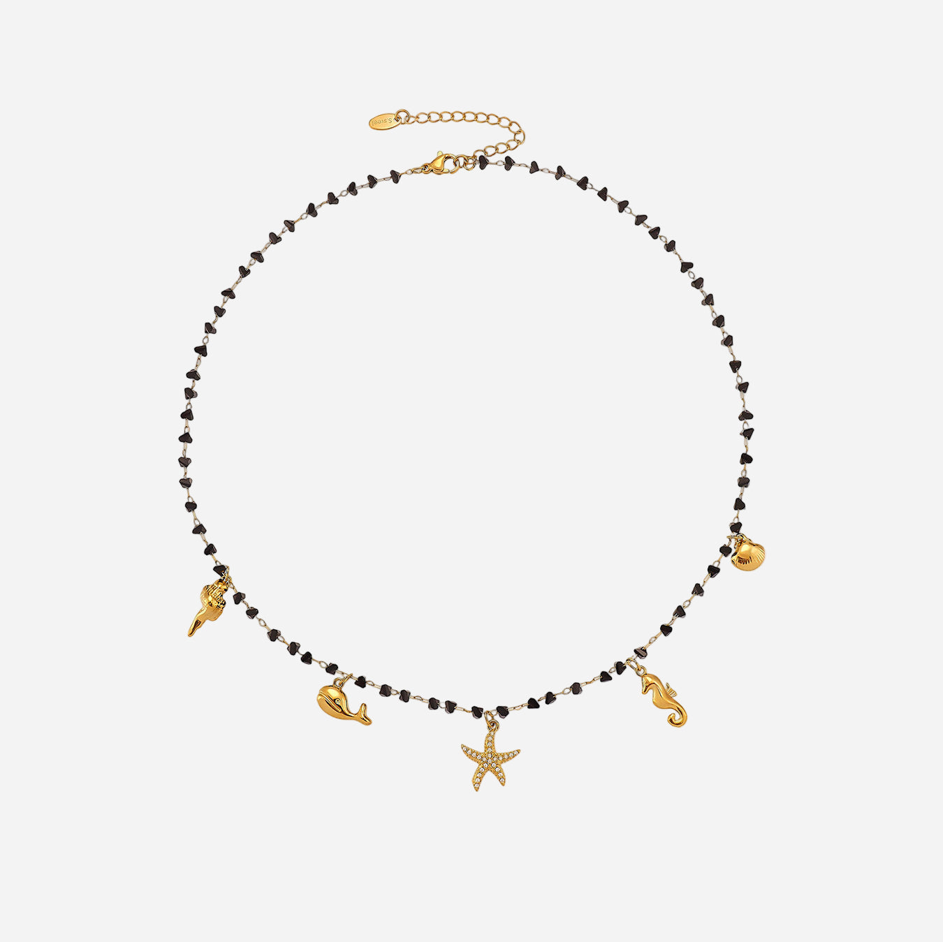 Natural Black Crystal Beaded Chain Starfish Zircon diy Multi-pendant Clavicle Chain Necklace
