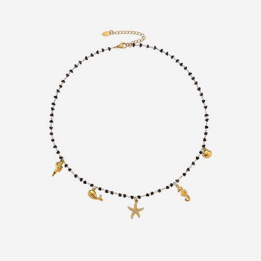 Natural Black Crystal Beaded Chain Starfish Zircon diy Multi-pendant Clavicle Chain Necklace