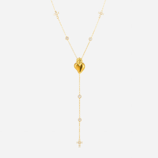 5A Zircon Cross Multi-layer Tassel Clavicle Necklace Stainless Steel