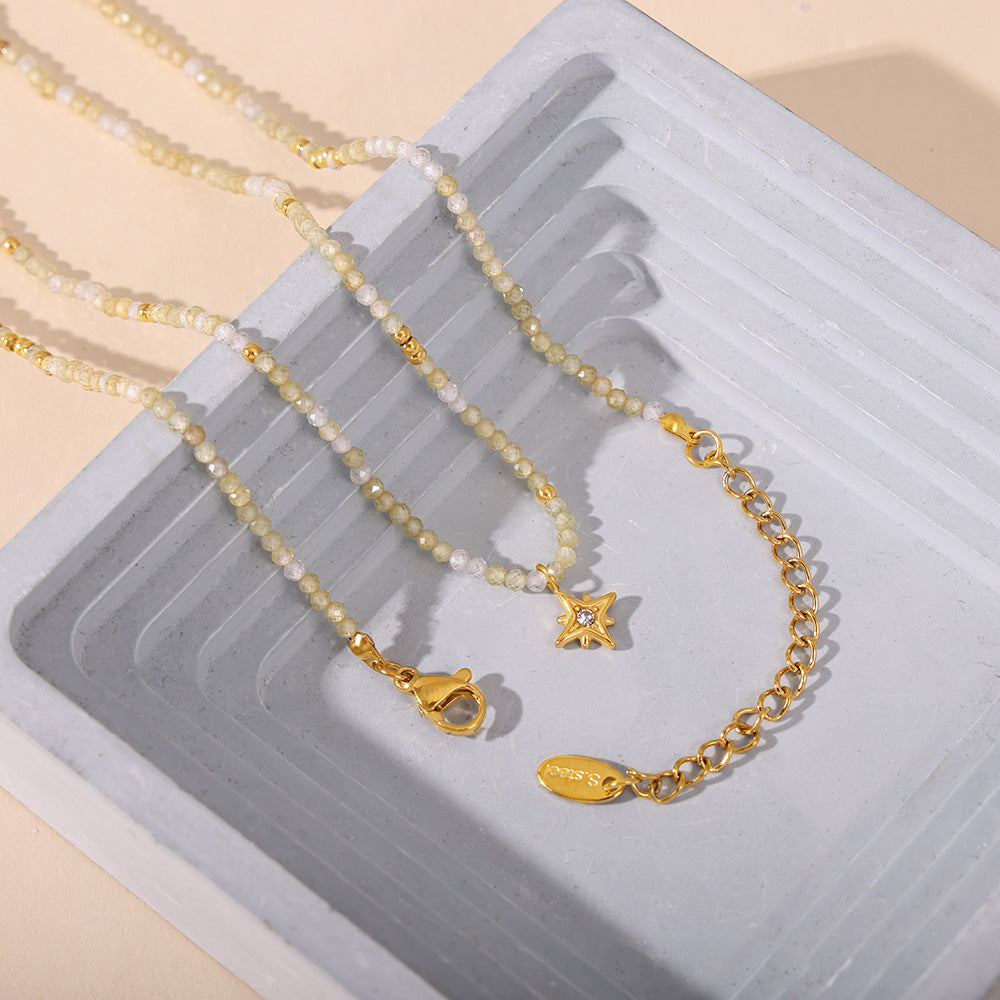 Close-up of octagonal star pendant featuring zircon center and natural stone edges