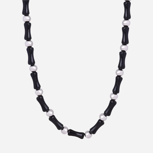Natural Stone Black Agate Handmade Beaded Necklace