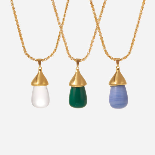 Stainless Steel Resin Water Drop Pendant Necklace