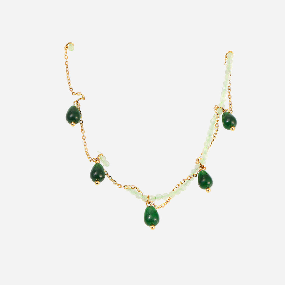 Natural Stone Hand-Beaded Teardrop Cat's Eye Necklace
