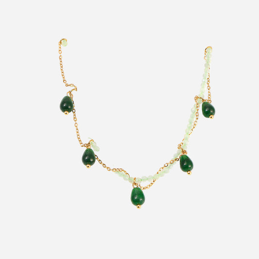 Natural Stone Hand-Beaded Teardrop Cat's Eye Necklace