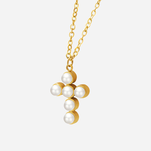 Pearl Cross Pendant Necklace – Elegant Waterproof Faith Jewelry