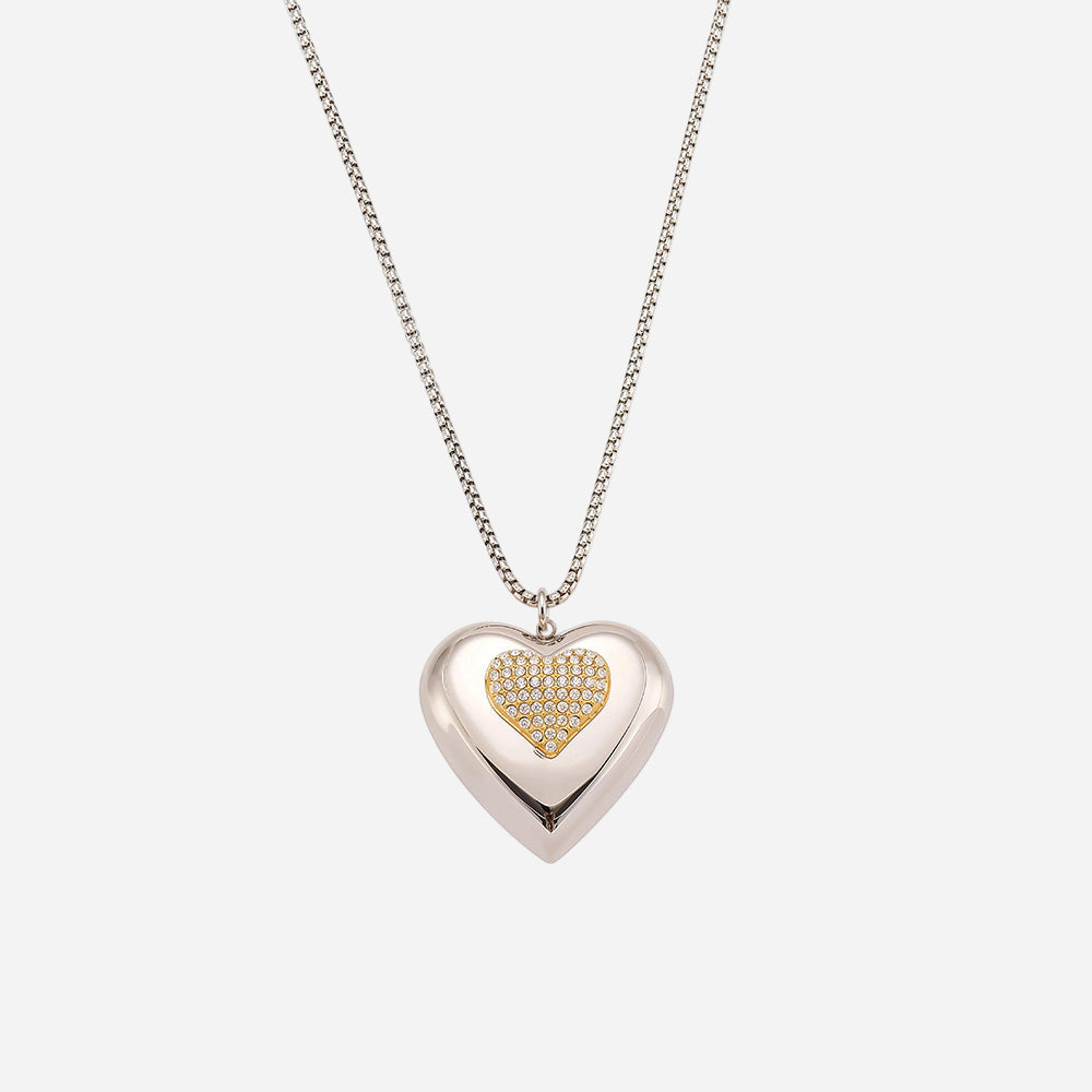 Two-tone Hollow Heart Inlaid Zirconium Stacking Clavicle Necklace