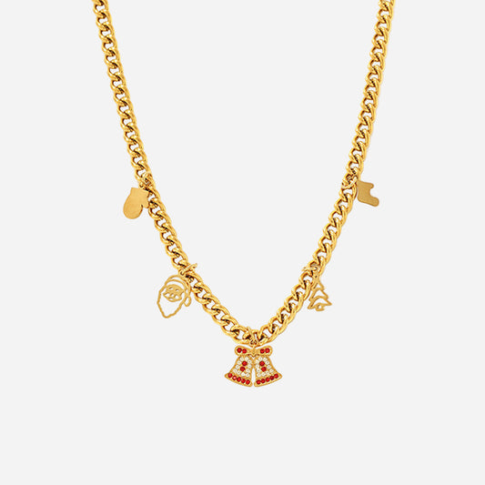 Romantic Christmas Zircon Bell Necklace Stainless Steel