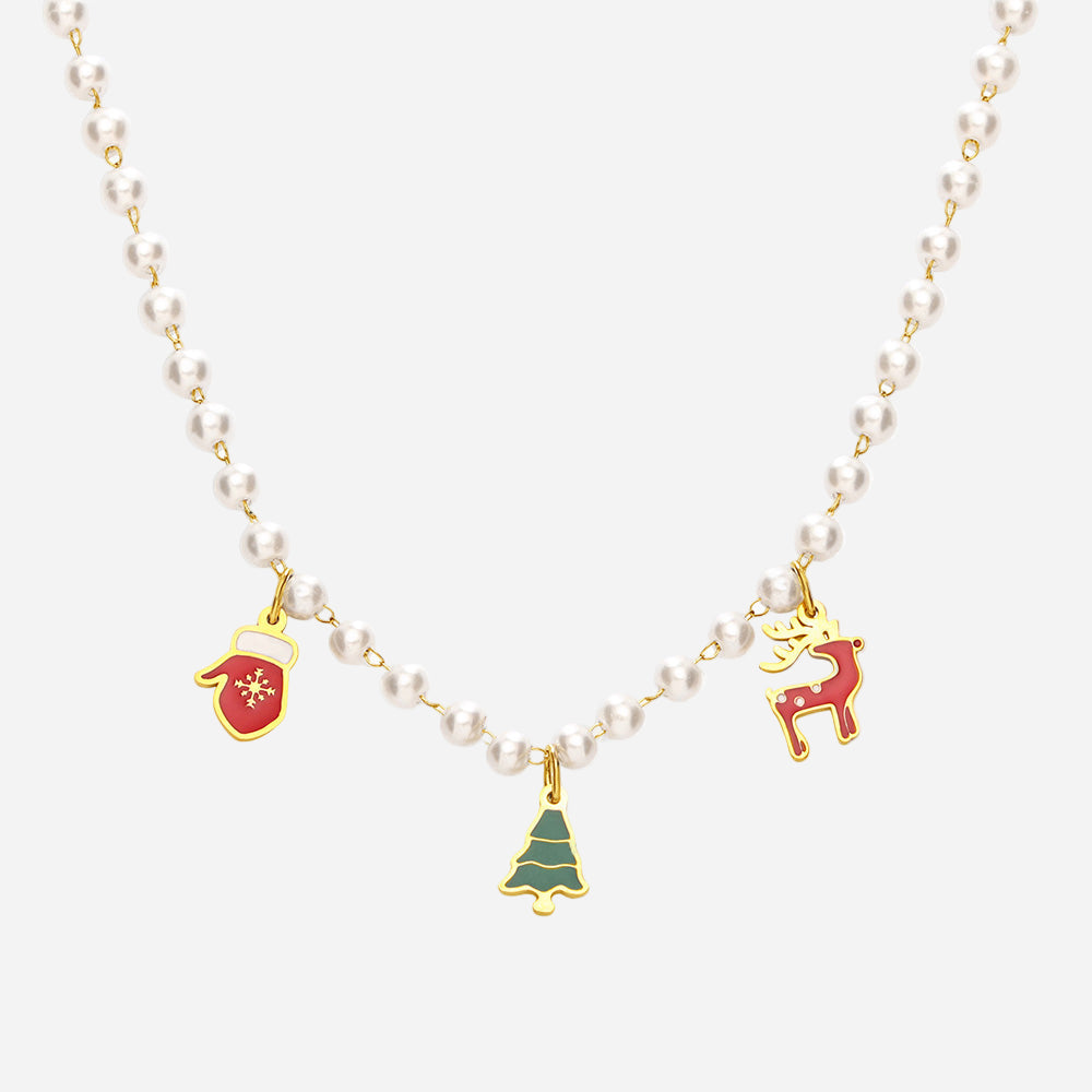 Christmas Cute Cartoon Weight Glaze Pendant Necklace Stainless Steel