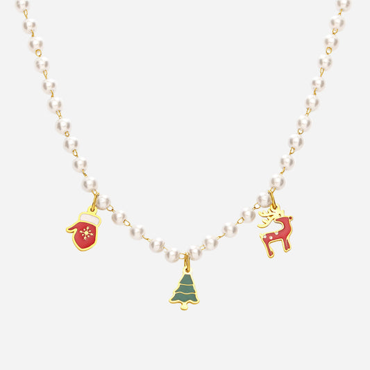 Christmas Cute Cartoon Weight Glaze Pendant Necklace Stainless Steel