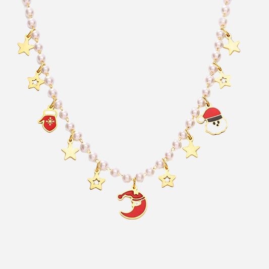 Christmas Cute Design Imitaion Pearl Necklace For Gift