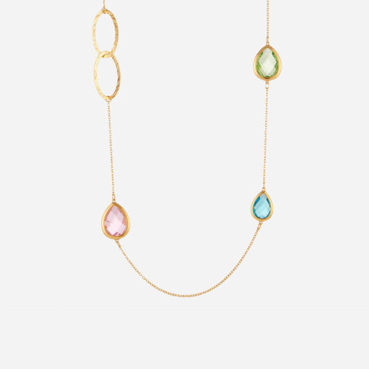 Transparent Faceted Glass Stone Splicing Hollow Ring Sweater Chain Necklace