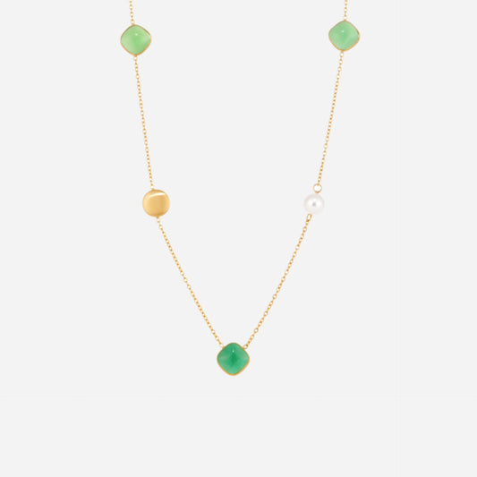 Candy-Colored Square Cat's eye Long Stacking Clavicle Necklace