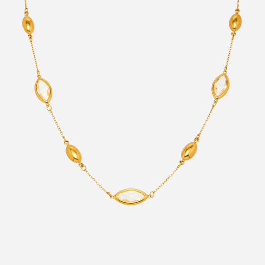 Gold Crystal Pendant Necklace | Oval Bead on Waterproof Gold Chain