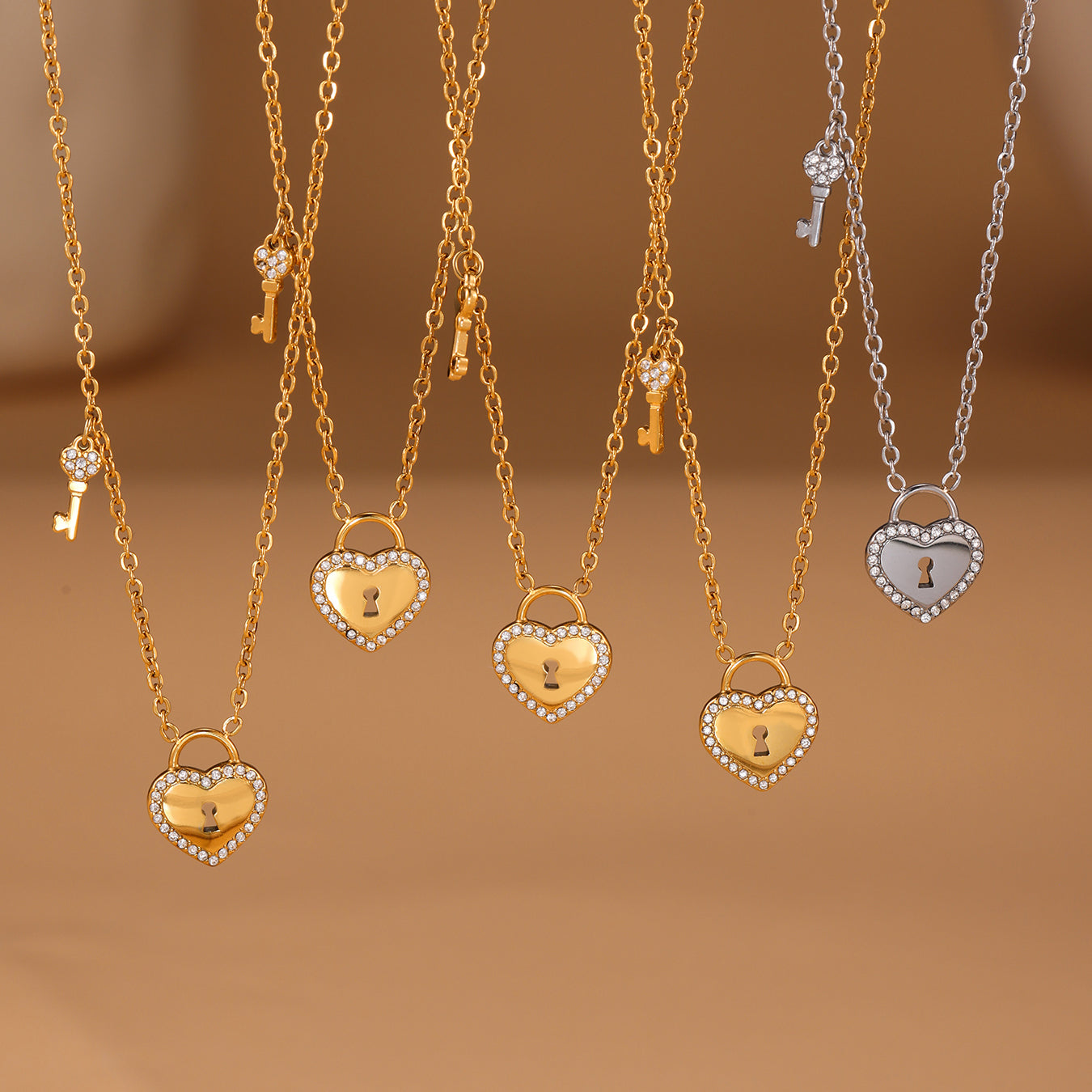 Heart Lock Key Charm Necklaces