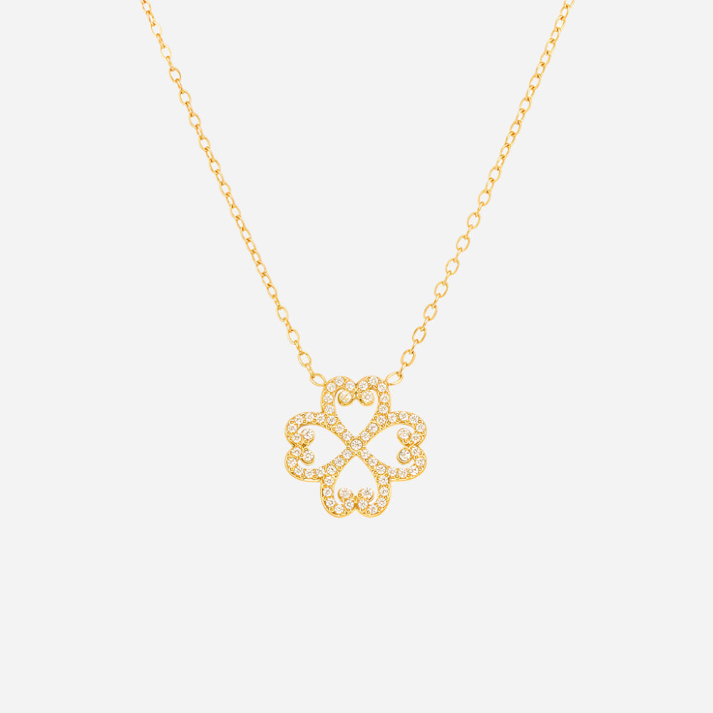 Heart & Four Leaf Clover Charm Necklace | Lucky Stainless Steel