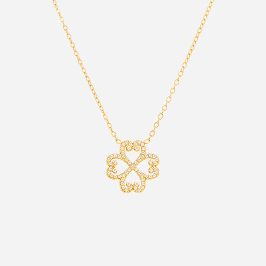 Heart & Four Leaf Clover Charm Necklace | Lucky Stainless Steel