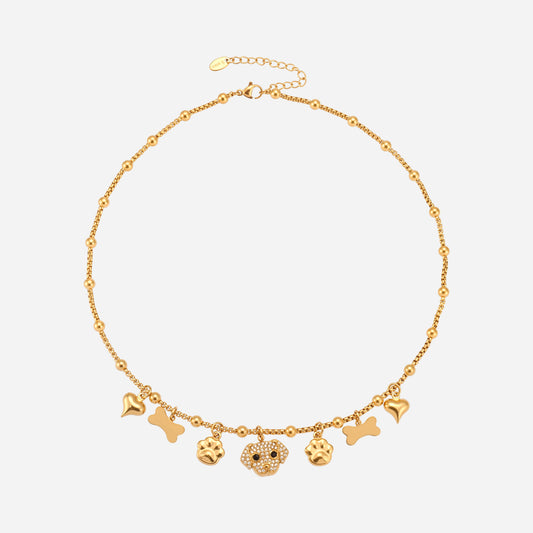 Puppy Zircon Full Diamond Bone DIY Multi-Pendant Bracelet Stainless Steel