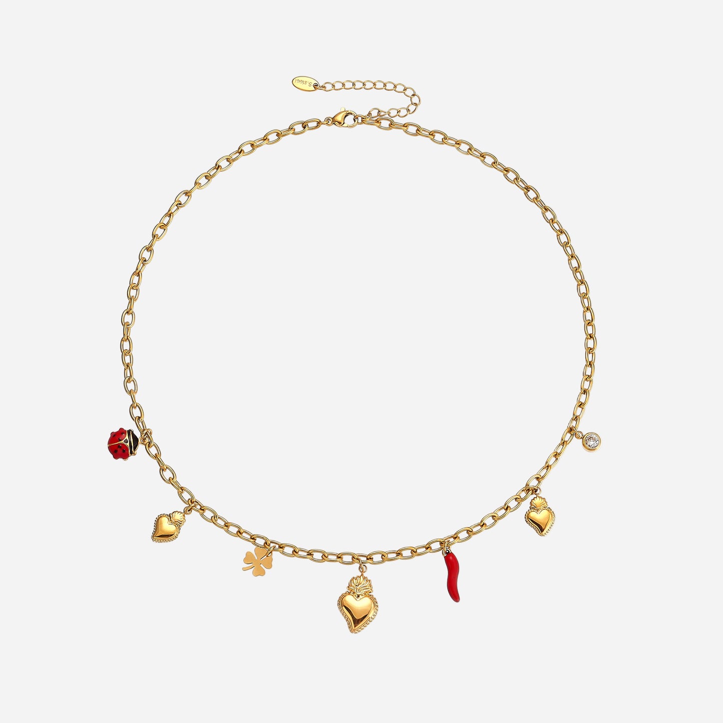 Cross-border Jewelry Dripping Oil Chili Love DIY multi-Accessory Stainless Steel Necklace