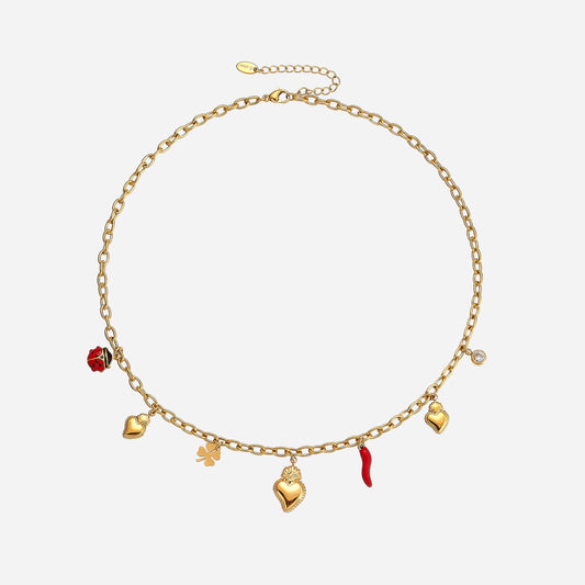 Cross-border Jewelry Dripping Oil Chili Love DIY multi-Accessory Stainless Steel Necklace