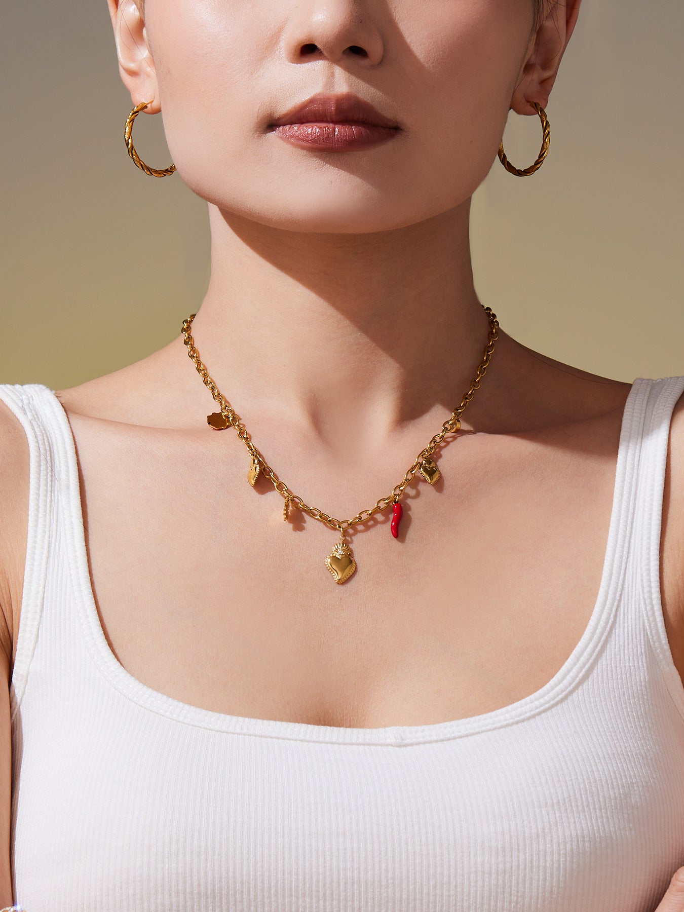 Cross-border Jewelry Dripping Oil Chili Love DIY multi-Accessory Stainless Steel Necklace