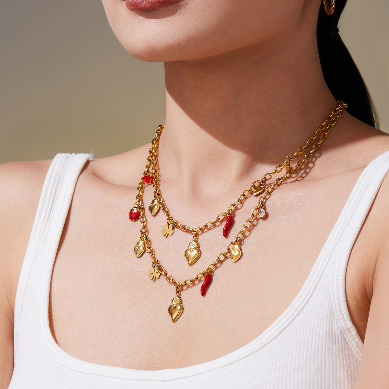 Cross-border Jewelry Dripping Oil Chili Love DIY multi-Accessory Stainless Steel Necklace