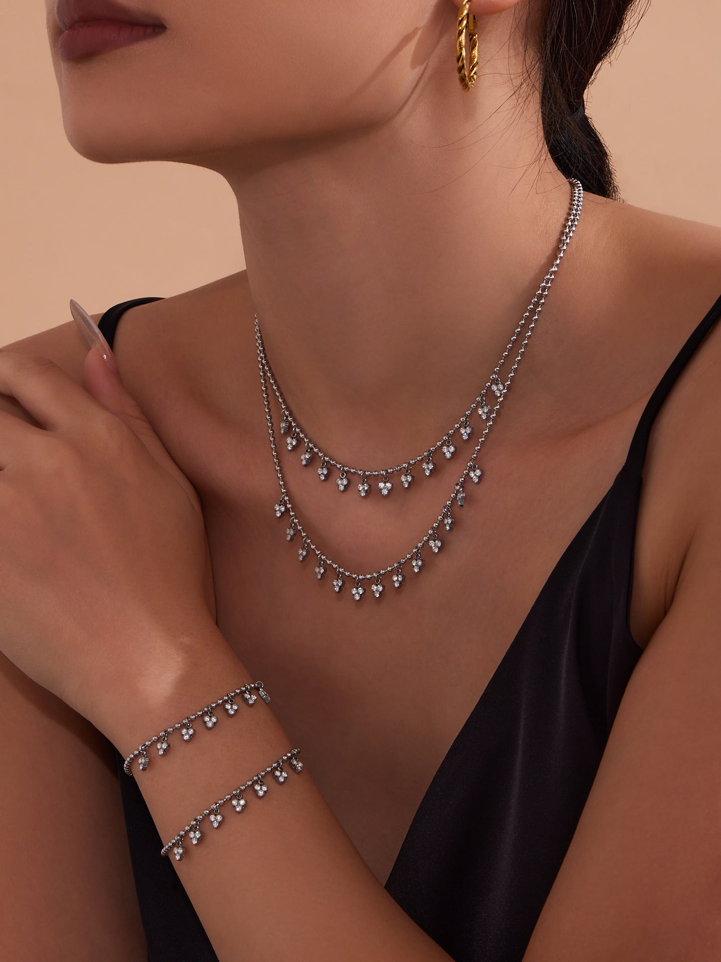 Small Triangular Tassel Small Zircon Stainless Steel Necklace