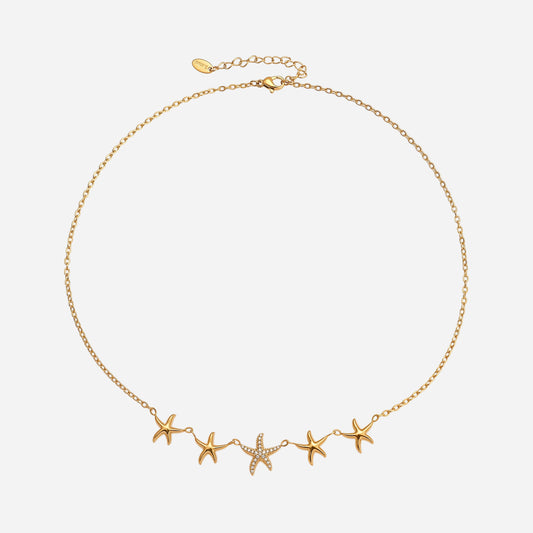 18k Real Gold Plated Starfish Zirconia Jewelry Necklace