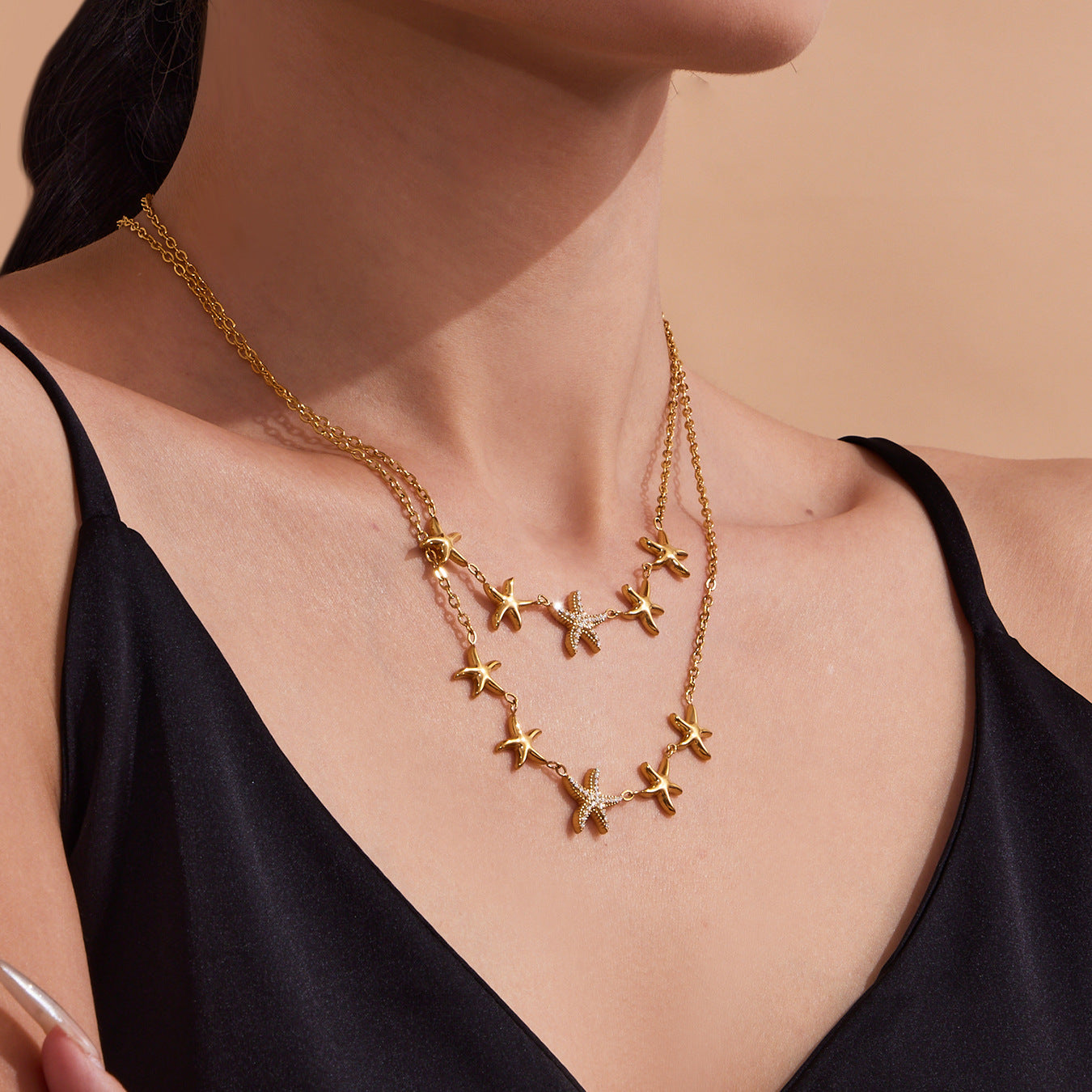 18k Real Gold Plated Starfish Zirconia Jewelry Necklace