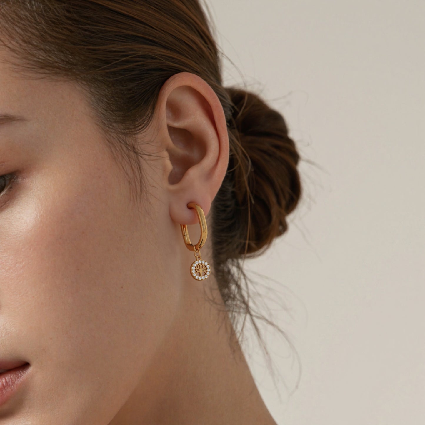 New Tree of Life Micro-Inlaid Zircon Round Pendant Earrings