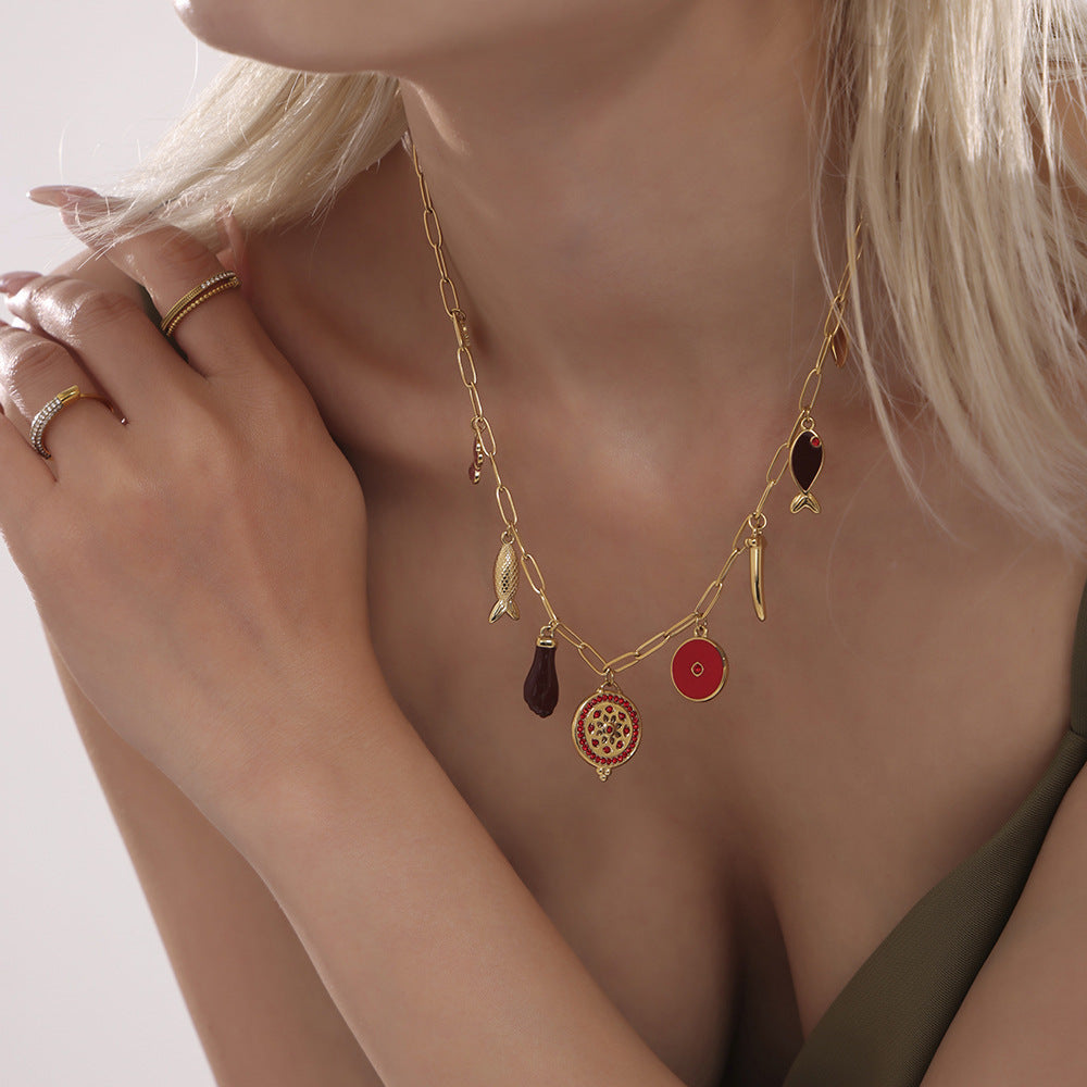O-shaped Chain Circular Zircon Multi-Color Multi Accessories Necklaces