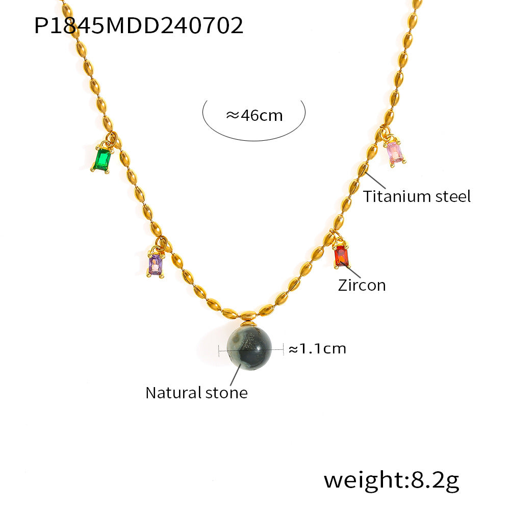 Natural stone pendant stainless steel necklace