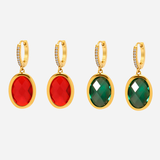 Multi Faceted Oval Czech Glass Full Diamond Earrings