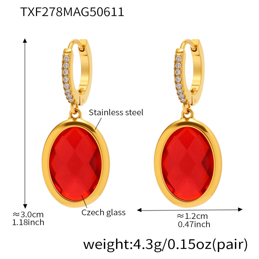 Multi Faceted Oval Czech Glass Full Diamond Earrings