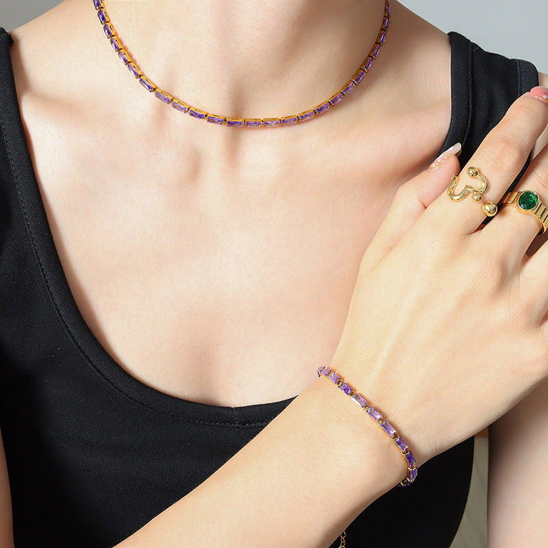 Colorful Zircon Minimalist Necklace | Fashionable Collarbone Chain for Women