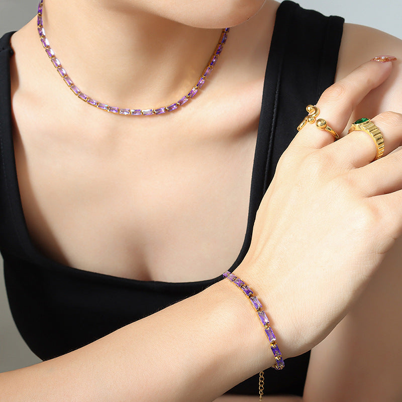 Colorful Zircon Minimalist Necklace | Fashionable Collarbone Chain for Women