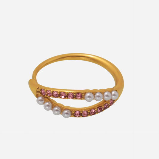 Ins Pearl Zirconia Stainless Steel Ring