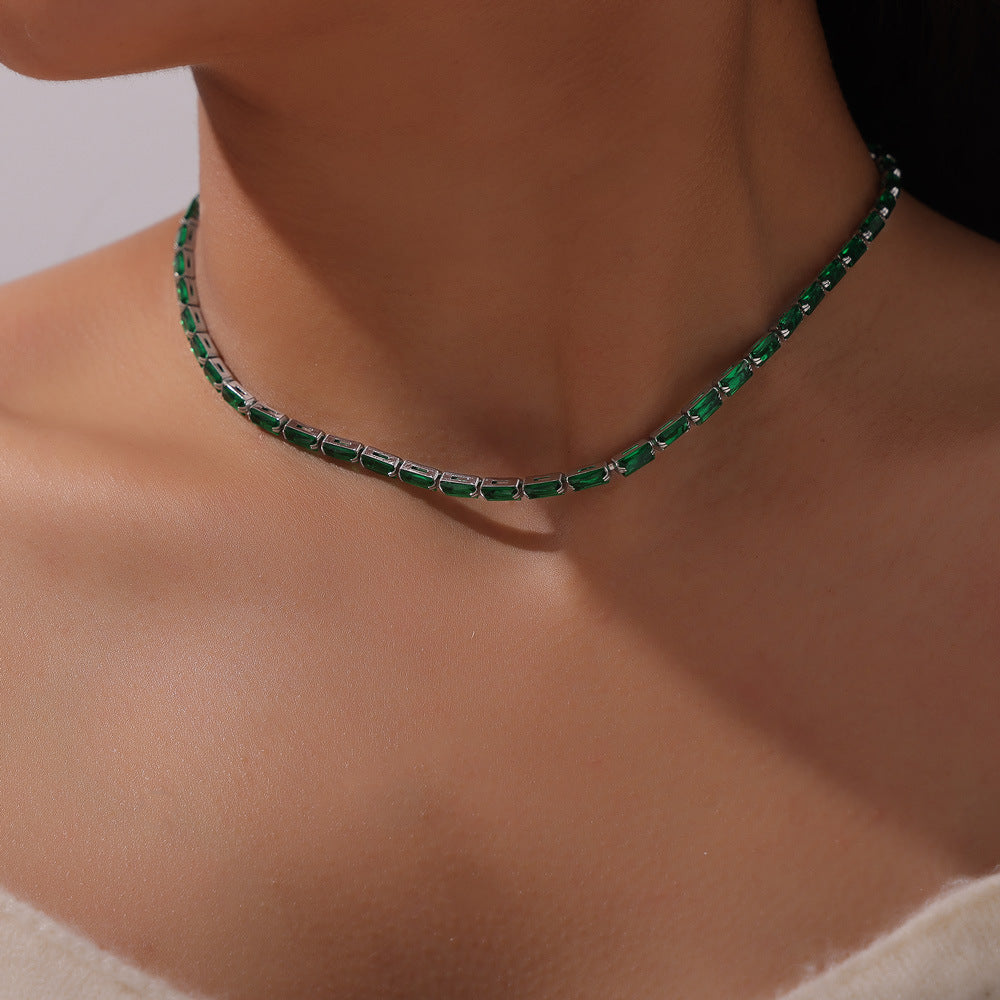 Colorful Zircon Minimalist Necklace | Fashionable Collarbone Chain for Women