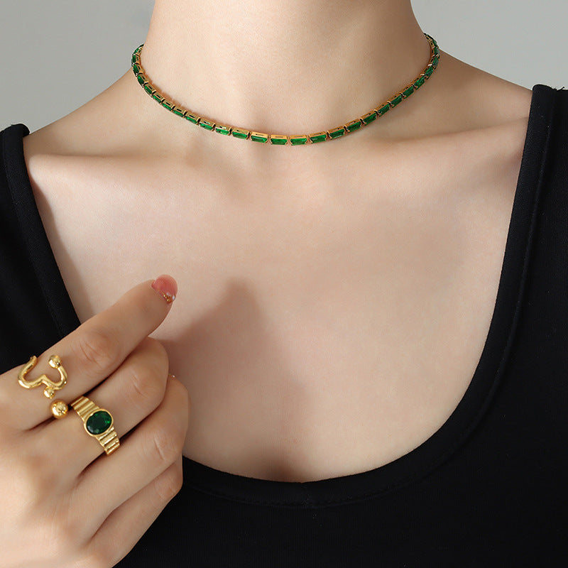 Colorful Zircon Minimalist Necklace | Fashionable Collarbone Chain for Women