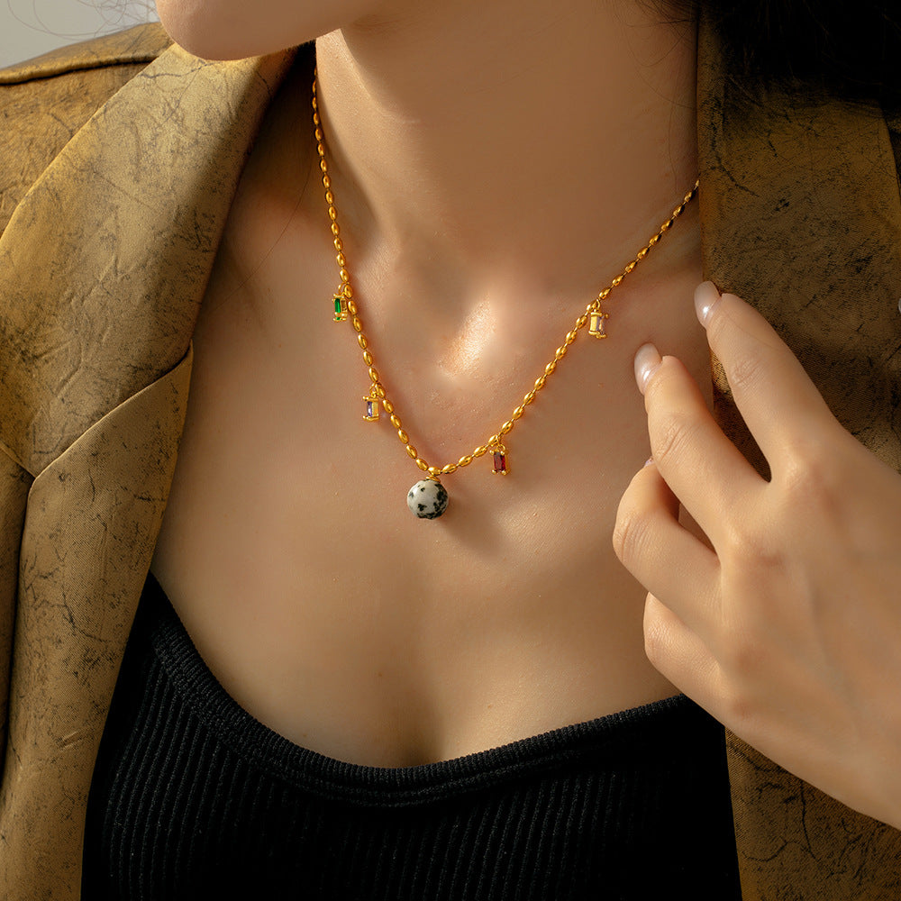 Natural stone pendant stainless steel necklace