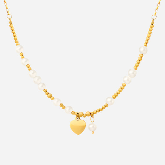 Beaded Heart Pendant Necklace with Faux Pearls | Sweet & Minimalist