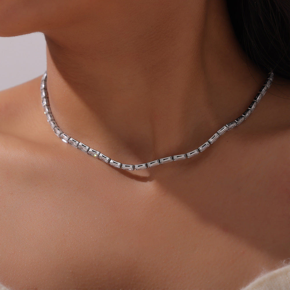 Colorful Zircon Minimalist Necklace | Fashionable Collarbone Chain for Women