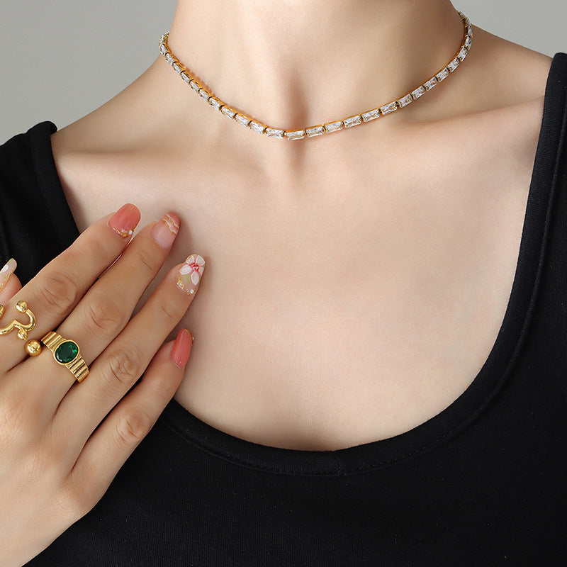 Colorful Zircon Minimalist Necklace | Fashionable Collarbone Chain for Women
