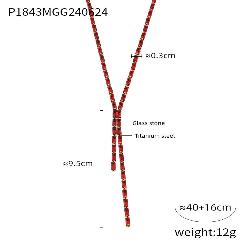 Inlaid color zircon design stainless steel necklace