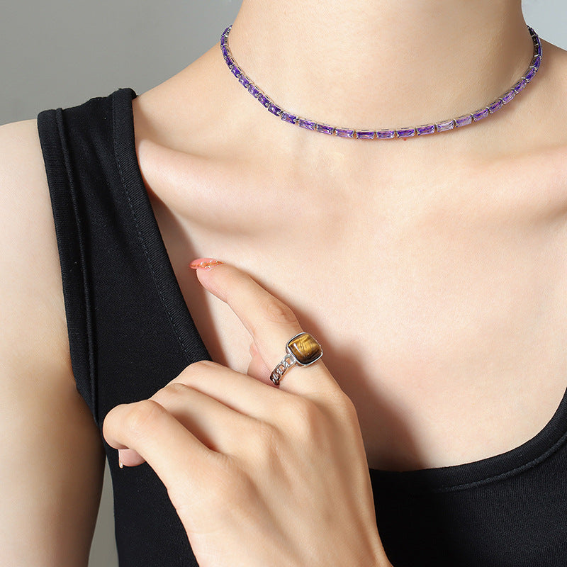 Colorful Zircon Minimalist Necklace | Fashionable Collarbone Chain for Women