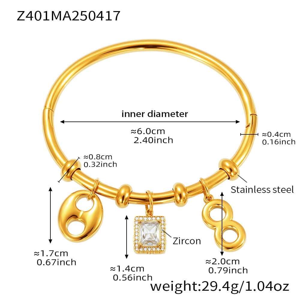 5A Cubic Zirconia Geometric Hollow Pendant Bangle Bracelet