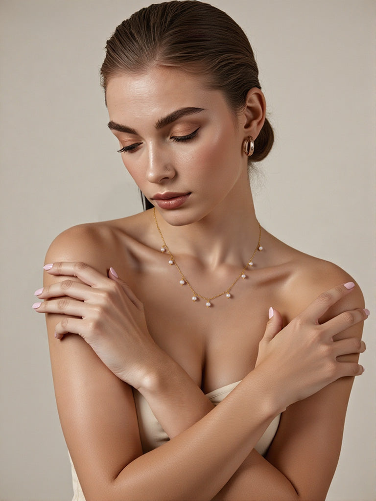 Maggie Pearl Station Choker | Dainty Freshwater Pearl Necklace